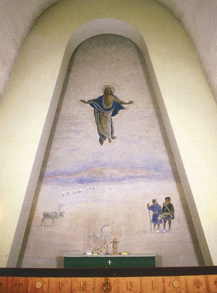 1952. aastal valminud Enontekiö (Hetta) kiriku altariseina  on kujundanud kunstnik Uuno Eskola. Õnnistava Kristuse kujutamine üle talvise põhjamaise looduse, inimeste ja loomade teeb selle fresko eriliselt kõnekaks. 