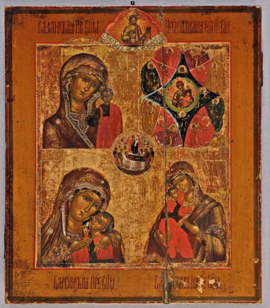 Jumalaema uinumine nelja Jumalaema ikooniga: Kaasani, Korsuni, Vladimiri ja „Põlematu põõsa“ Jumalaema. Foto: Andres Tennus