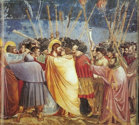 Giotto di Bondone, fresko «Juuda suudlus»,  14. sajand. Repro