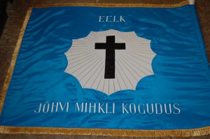 Lipu üks pool on sinine, sümboliseerides taevast ja Kristuse tarkust.